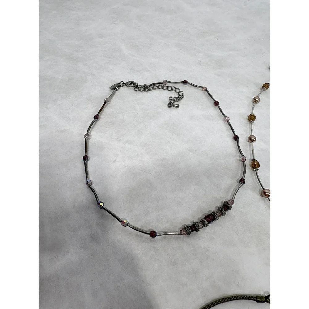 Lia‎ Sophia Necklace Lot 4pc Beaded Pendant Station Gunmetal Brass Tone Jewelry